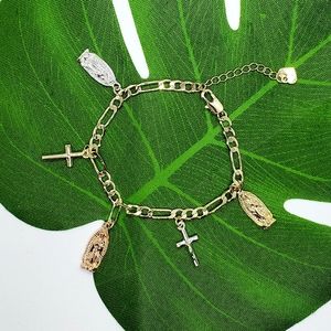 Virgin Mary & Cross Charm Bracelet Gold Plated